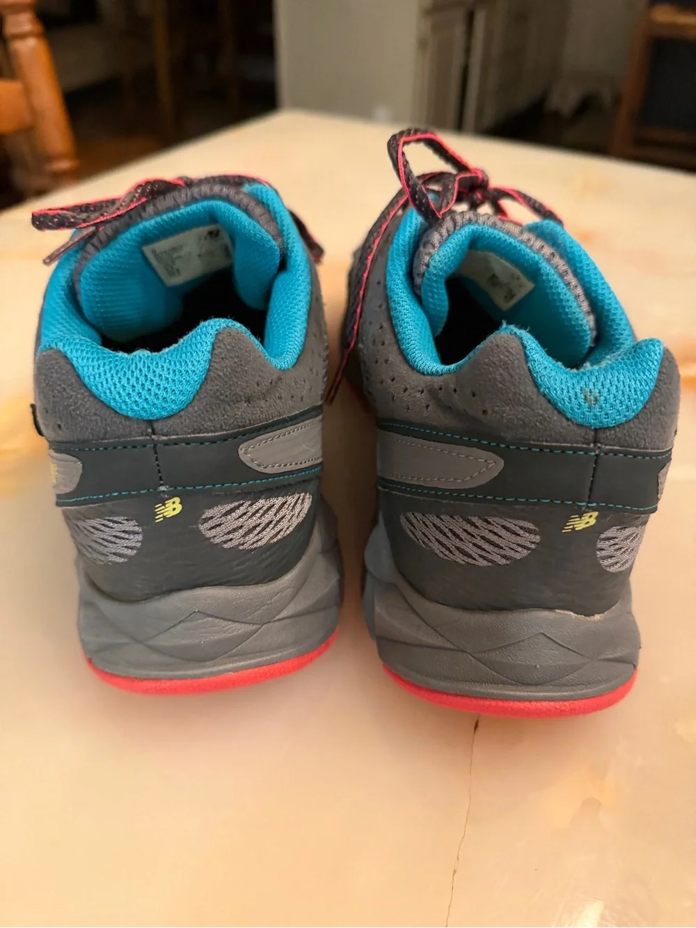 New Balance Kids Gray Sneakers with Teal and Neon Yellow Accents